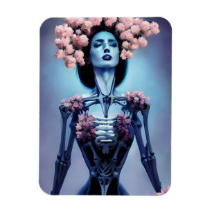 Magnet Flexible Femme squelettique avec fleurs Jour des morts