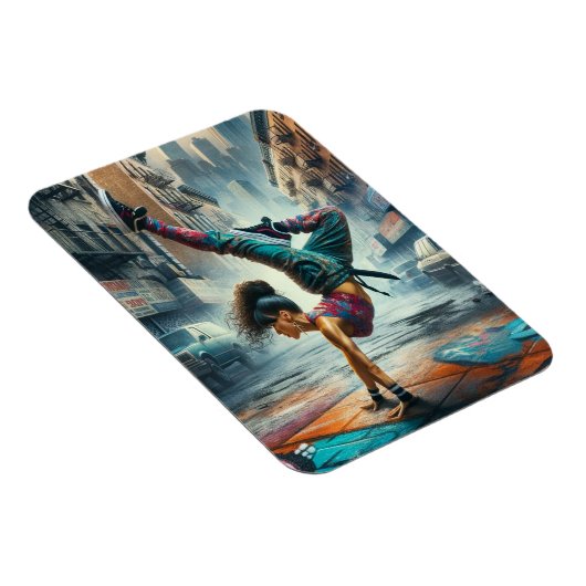 Magnet Flexible Femmes en action de Breakdancer Silhouette de New (Côté Droit)
