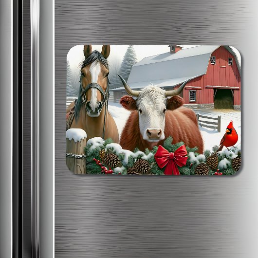 Magnet Flexible Ferme de Noël Brown pour le cheval et la vache