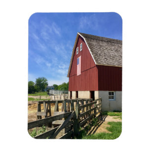 Magnet Flexible Fermes Grange rouge avec drapeau américain
