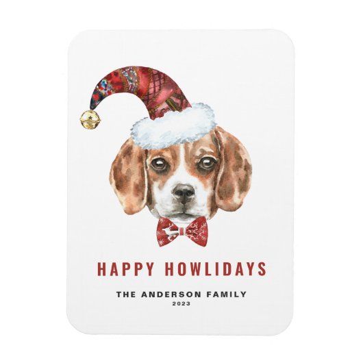 Magnet Flexible Festif Beagle d'aquarelle Père Noël Happy Howliday (Vertical)