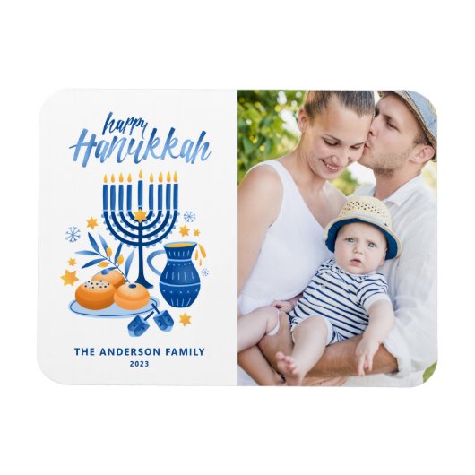 Magnet Flexible Festive Aquarelle Menorah Happy Hanoukka Photo (Horizontal)