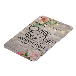 Magnet Flexible Fête Anniversaire Économisez La Date Fleurs Lumièr