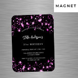 Magnet Flexible fête d'anniversaire noir rose étoiles invitation d<br><div class="desc">Un arrière - plan noir décoré d'étoiles roses. Personnalisez et ajoutez un nom et des détails du parti. Le nom est écrit avec un script de style écrit à la main,  des lettres de couleur blanche.</div>