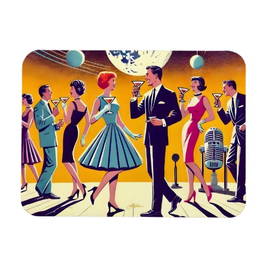 Magnet Flexible Fête de Cocktail d'Ère Spatiale Milieu de Siècle 6 (Horizontal)