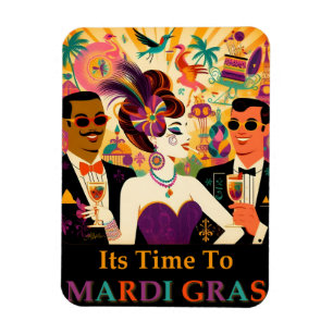 Magnet Flexible Fête de cocktail rétro milieu du siècle Mardi Gras