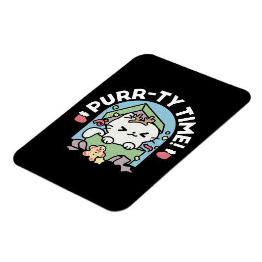 Magnet Flexible Fête de Noël avec Purr-ty Time Cat (Côté Gauche)