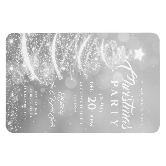 Magnet Flexible Fête de Noël Sparkle Silver Invitation de vacances (Horizontal)