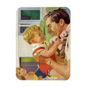 Magnet Flexible Fête des pères vintage, famille heureuse en banlie (Vertical)