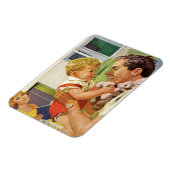 Magnet Flexible Fête des pères vintage, famille heureuse en banlie (Côté Gauche)