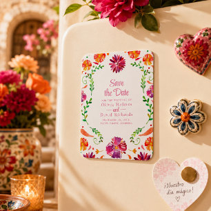 Magnet Flexible Fête Florale Mexicaine Colorée Save the Date