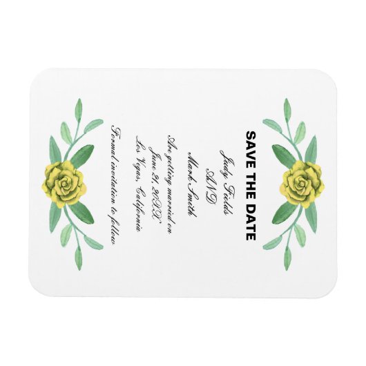 Magnet Flexible Feuillage Fleuri Jaune Enregistrer La Date (Horizontal)