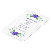 Magnet Flexible Feuillage Floral Bleu Violet Économisez La Date (Côté Gauche)