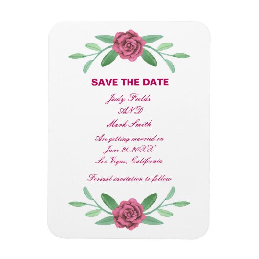 Magnet Flexible Feuillage Floral Rose Enregistrer La Date (Vertical)