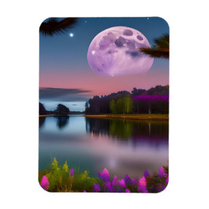 Magnet Flexible Feuillage pourpre Lune et lac paisible