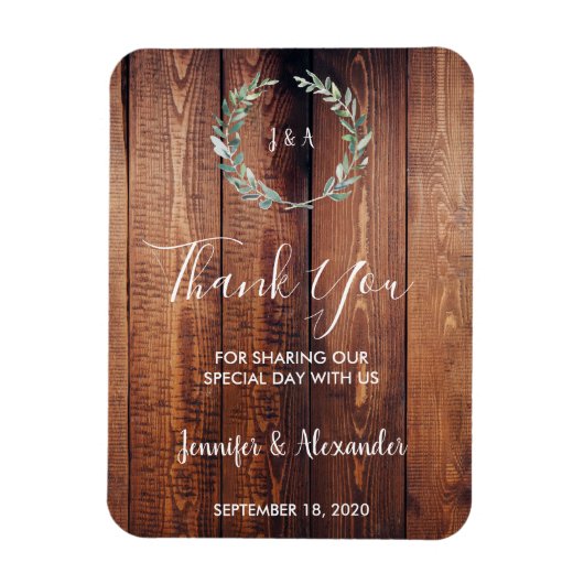 Magnet Flexible Feuille Merci mariage rustique en bois (Vertical)