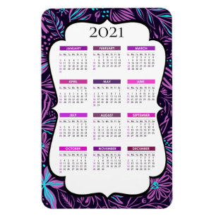 Magnet Flexible Feuilles tropicaux mauves et bleus  Calendrier 202