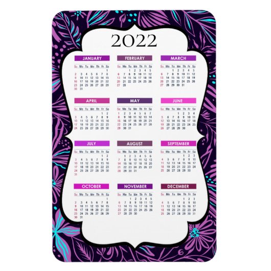 Magnet Flexible Feuilles tropicaux pourpres et bleus | Calendrier (Vertical)
