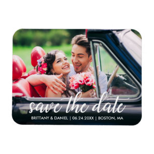 Magnet Flexible Fiançailles Modern Script Enregistrer La Date Phot
