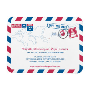 Magnet Flexible Fiji Air Mail Wedding Enregistrer la date 3x4