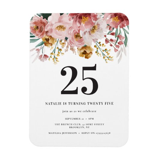 Magnet Flexible Fille aquarelle florale éditable âge anniversaire (Vertical)