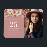 Magnet Flexible Fille aquarelle florale éditable photo d'âge<br><div class="desc">Fille aquarelle florale anniversaire rose chic design de fête. modifier l'âge pour convenir à votre occasion. Belle élégante et moderne thème de fête.</div>