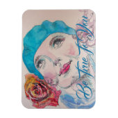 Magnet Flexible Fille avec Rouge Rose Beret Aquarelle Anniversaire (Vertical)