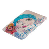 Magnet Flexible Fille avec Rouge Rose Beret Aquarelle Anniversaire (Côté Gauche)