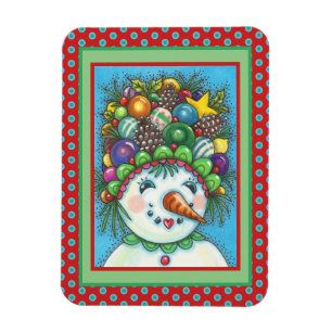 MAGNET FLEXIBLE FILLE DE NEIGE MIGNONNE AVEC CHAPEAU DE FÊTE DE NO