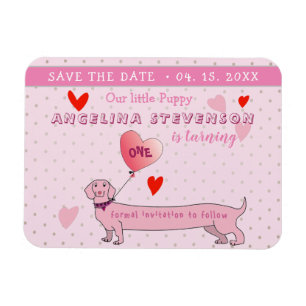 Magnet Flexible Fille du 1er anniversaire rose Save The Date
