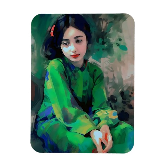 Magnet Flexible Fille en robe verte (Vertical)