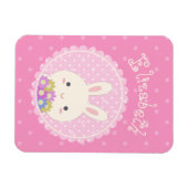 Magnet Flexible Fille rose mignonne Kawaii Bunny & Fleurs Nom Pers (Horizontal)