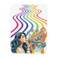 fille souffler bulles abstraites illustration art