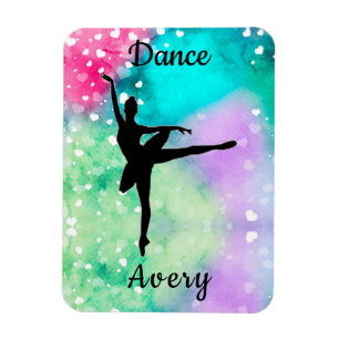 Magnet Flexible Filles Danse Aquarelle avec Coeurs flottants