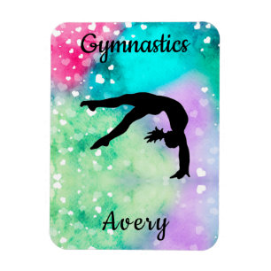 Magnet Flexible Filles Gymnastique Aquarelle avec Coeurs flottants