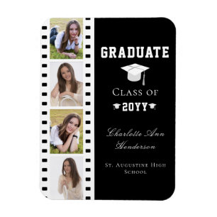 Magnet Flexible Filmstrip Four Photo Collage Graduation   Black