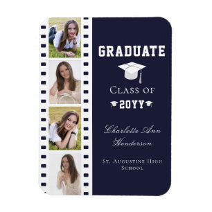 Magnet Flexible Filmstrip Four Photo Collage Graduation   Bleu