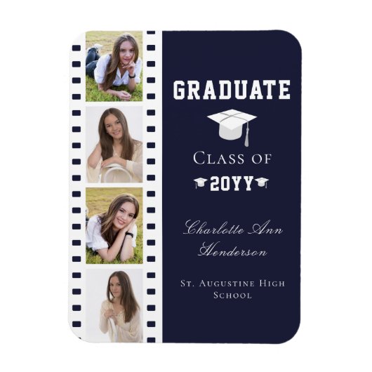 Magnet Flexible Filmstrip Four Photo Collage Graduation | Bleu (Vertical)
