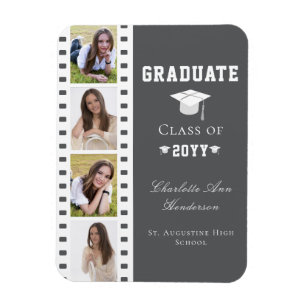 Magnet Flexible Filmstrip Four Photo Collage Graduation Gray