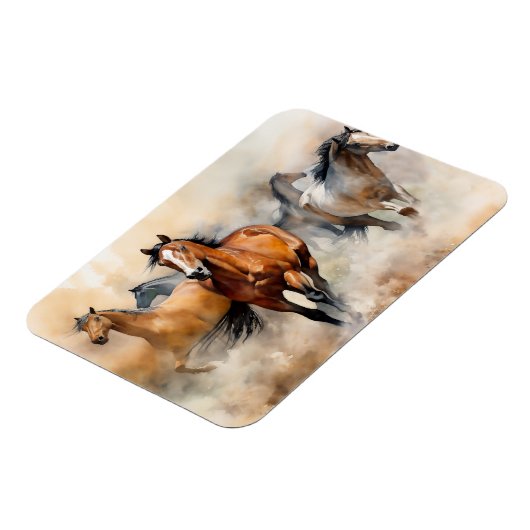 Magnet Flexible "Five Wild Mustangs" Aquarelle Occidentale Dusty (Côté Gauche)