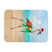 Magnet Flexible Flamant rose de Noël sur la plage (Horizontal)