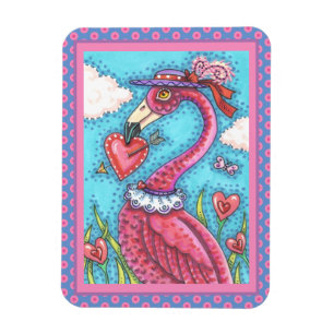 Magnet Flexible Flamant rose ROSE COEURS DE VALENTINE, INSÉPARABLE