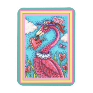 Magnet Flexible Flamant rose ROSE COEURS DE VALENTINE, INSÉPARABLE
