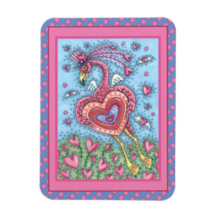 Magnet Flexible Flamant rose ROSE CUPIDE ET COEURS DE VOL VALENTIN