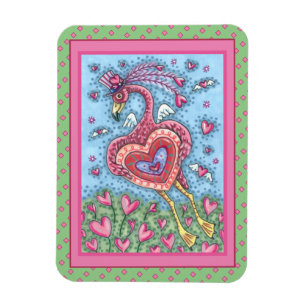 Magnet Flexible Flamant rose ROSE CUPIDE ET COEURS DE VOL VALENTIN