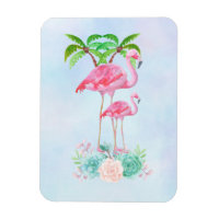 Flamant rose rose Momma & bébé avec palmiers