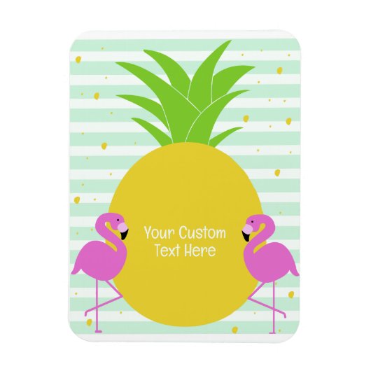 Magnet Flexible Flamants roses d'ananas texte personnalisé (Vertical)