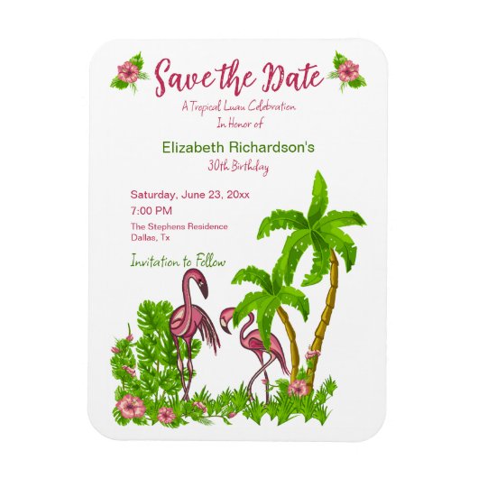 Magnet Flexible Flamants roses tropicaux et fleurs Enregistrer la  (Vertical)
