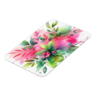 Magnet Flexible Fleur botanique à l'aquarelle rose vert