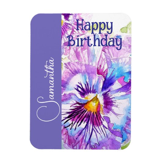 Magnet Flexible Fleur de Pensée Violette Fille Nom Anniversaire (Vertical)